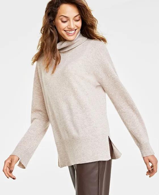 Women's 100% Cashmere Turtleneck Split-Hem Sweater, Created for Macy's