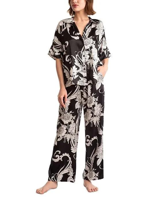 Women's 2-Pc. Femi Printed Satin Pajamas Set