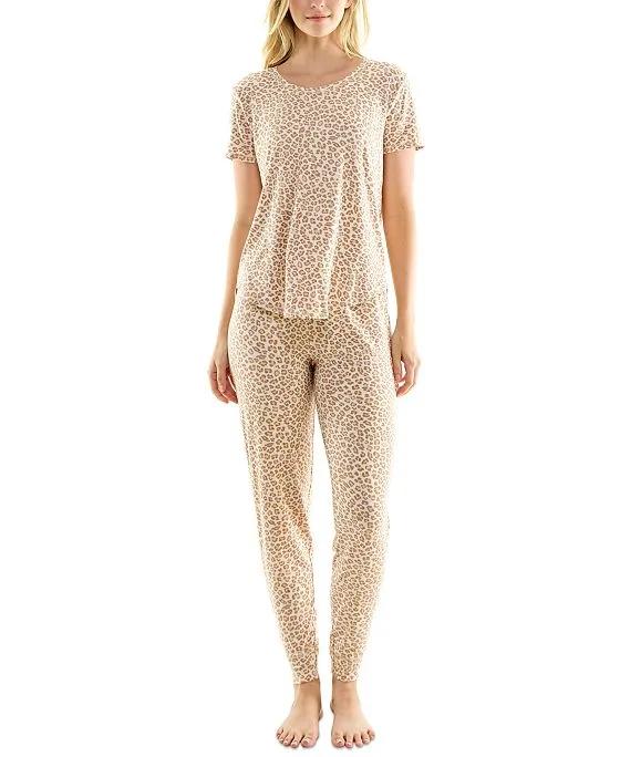 Women's 2-Pc. Leopard-Print Jogger Pajamas Set