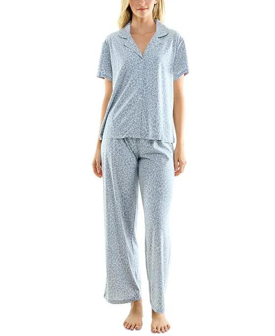 Women's 2-Pc. Printed Notched-Collar Pajamas Set