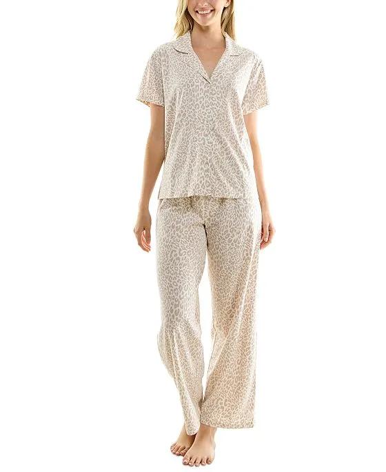 Women's 2-Pc. Printed Notched-Collar Pajamas Set