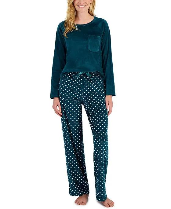 Women's 2-Pc. Printed Velour Pajamas Set, Created for Macy's