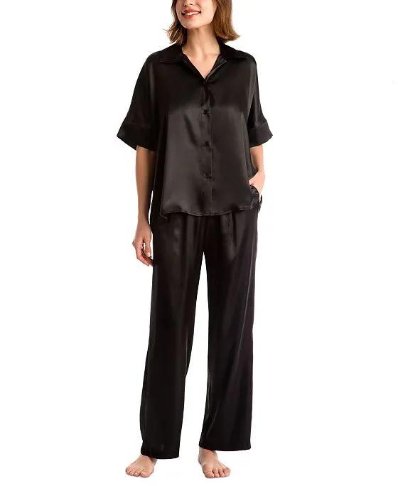 Women's 2-Pc. Satin Button-Front Pajamas Set