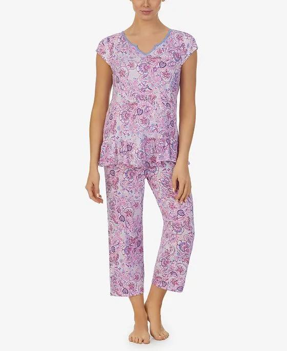 Women's 2 Piece Pajama Set with Cropped Pants