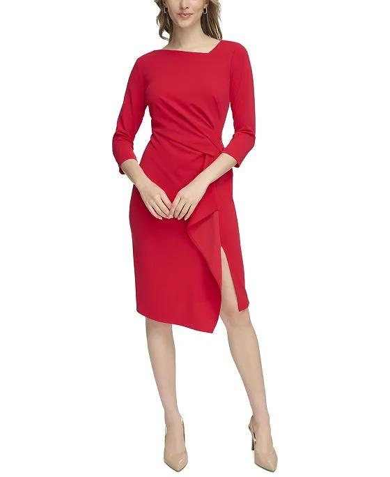 Women's 3/4-Sleeve Asymmetric Sheath Dress