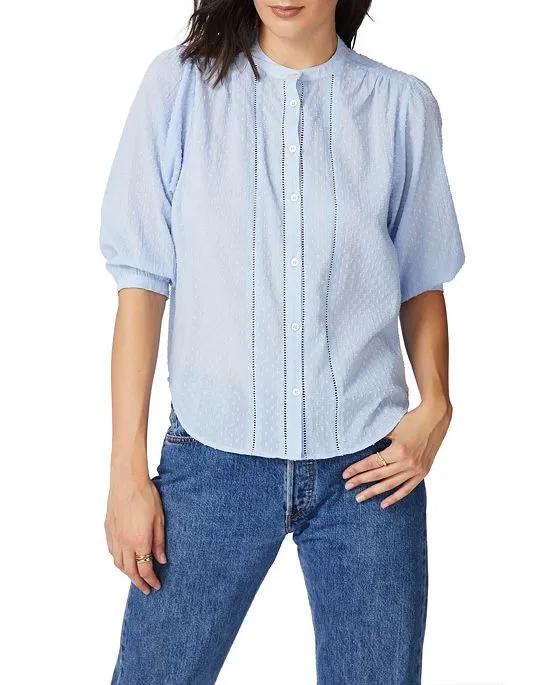 Women's 3/4 Sleeve Crinkle Clip Button Front Blouse