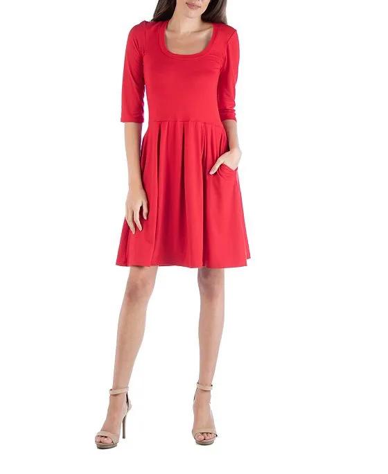 Women's 3/4 Sleeve Fit and Flare Mini Dress