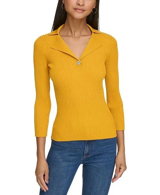 Women's 3/4-Sleeve Ribbed Sweater
