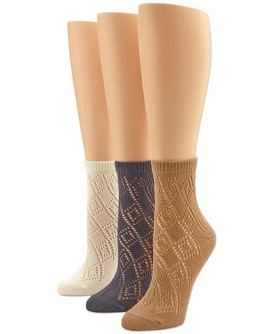 Women's 3-Pk. Diamond Pointelle Ankle Socks