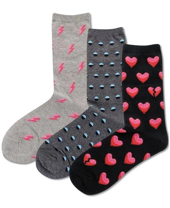 Women's 3-Pk. Emoji Heart Printed Crew Socks