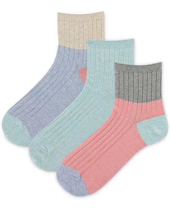 Women's 3-Pk. Ribbed Colorblocked Anklet Socks