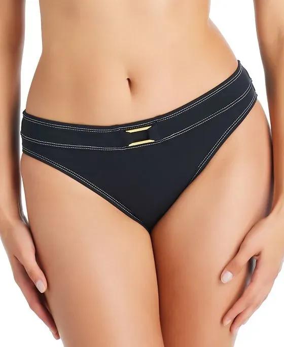 Women's A Fine Line Stitched Buckle-Front Hipster Bikini Bottoms