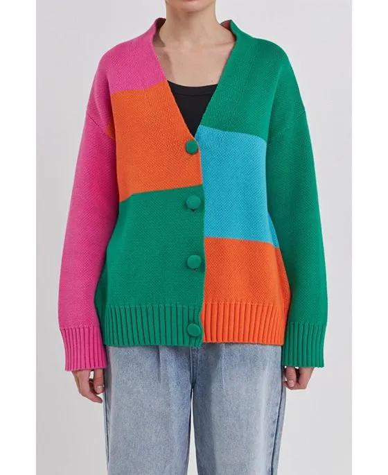 Women's Abstract Colorblock Cardigan