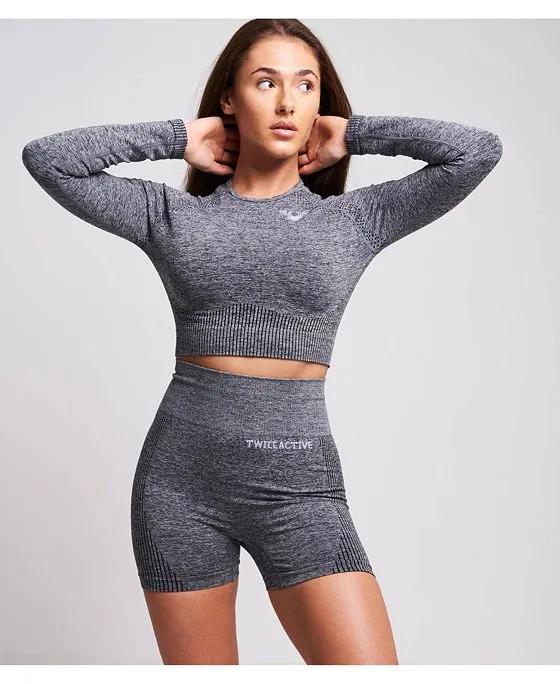 Women's Acelle Recycled Long Sleeve Crop Top - Grey Marl