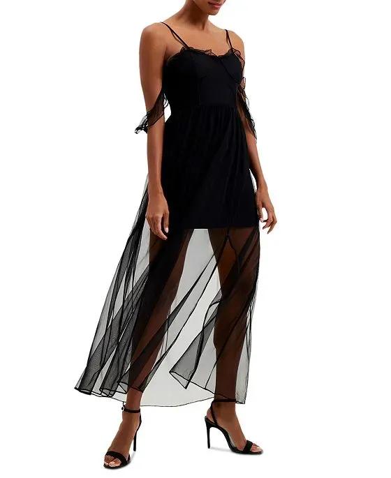 Women's Alizee Mesh Night-Out Cold-Shoulder Maxi Dress