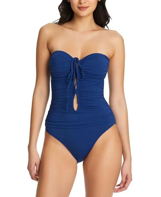 Women's All Tied Up Bandeau Ruched Tie-Front One-Piece Swimsuit