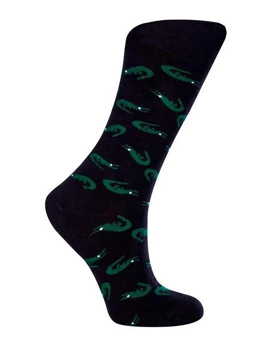 Women's Alligator W-Cotton Novelty Crew Socks with Seamless Toe Design, Pack of 1