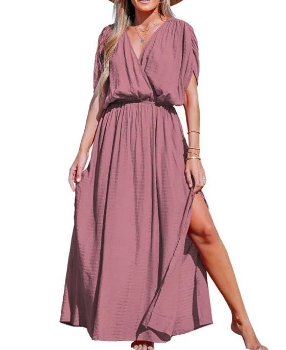 Women's Allyssa Surplice Ruched Maxi Cover Up Dress
