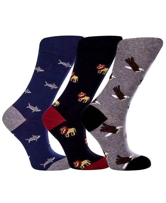 Women's Animal Kingdom Bundle W-Cotton Novelty Crew Socks with Seamless Toe Design, Pack of 3