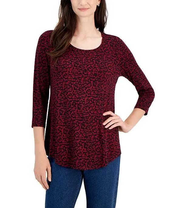 Women's Animal-Print 3/4-Sleeve Abstract Top, Created for Macy's