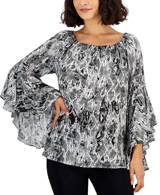 Women's Animal-Print On & Off-the-Shoulder Bell Sleeve Top