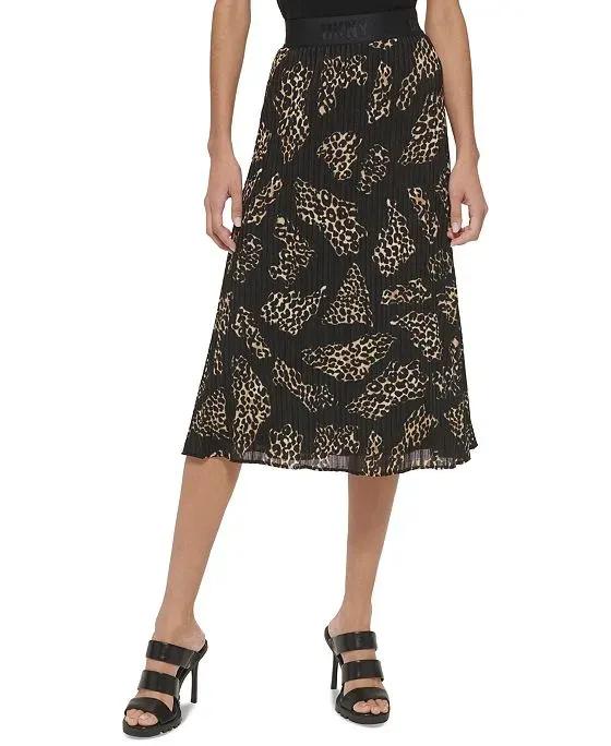 Women's Animal-Print Pleated Midi Skirt