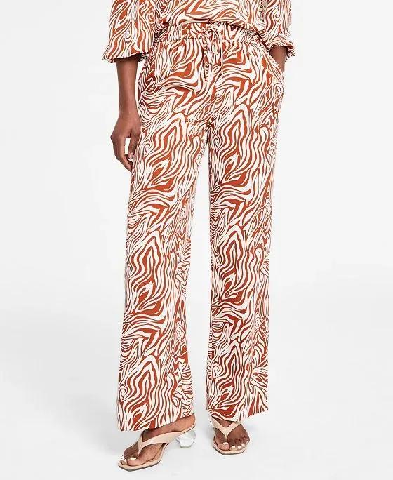 Women's Animal-Print Satin Pull-On Drawstring Pants, Created for Macy's