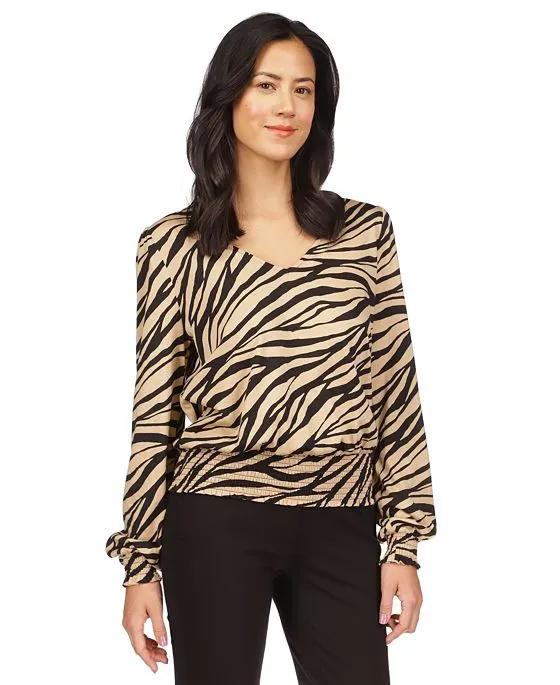 Women's Animal-Print Smocked-Hem Top, Regular & Petite