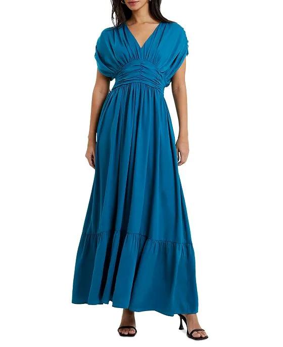Women's Audrey Ruched-Sleeve Satin Tiered Maxi Dress
