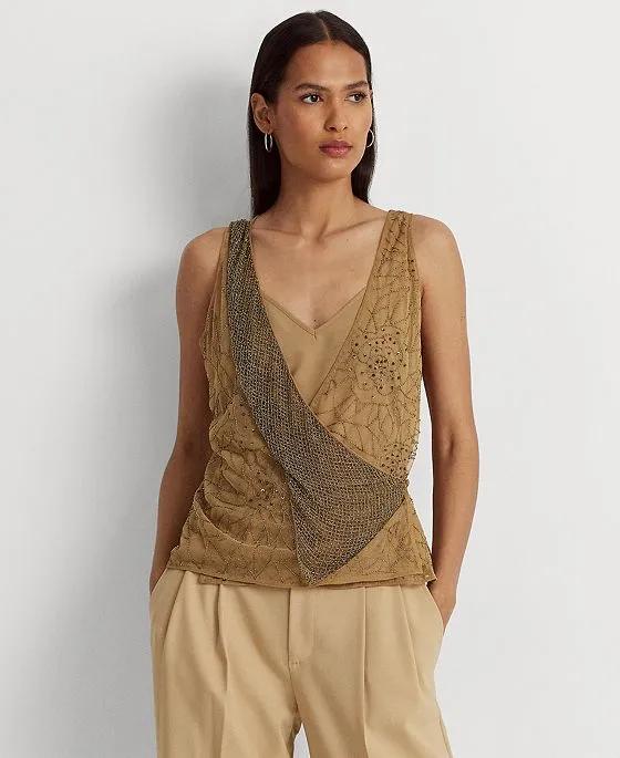 Women's Beaded Tulle Sleeveless Blouse