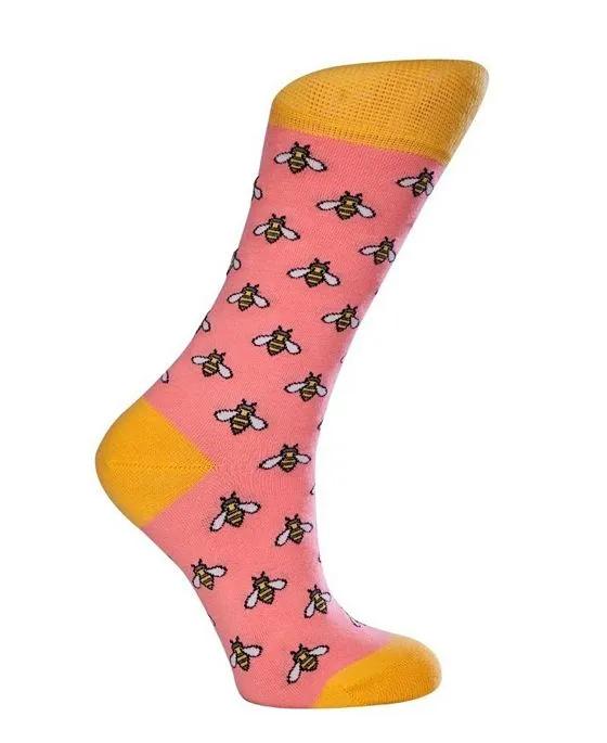 Women's Bee W-Cotton Novelty Crew Socks with Seamless Toe Design, Pack of 1