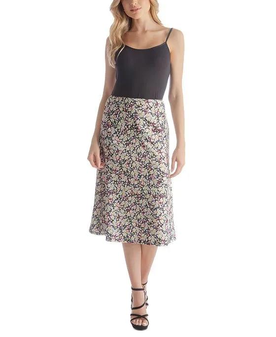 Women's Below Knee Length Elastic Waist Skirt