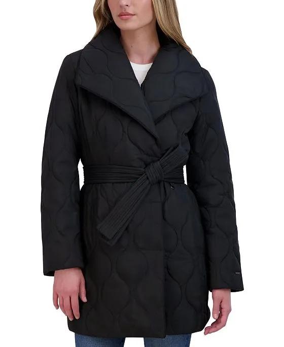 Women's Belted Asymmetrical Quilted Coat