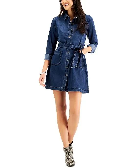 Women's Belted Denim Shirtdress, Created for Macy's