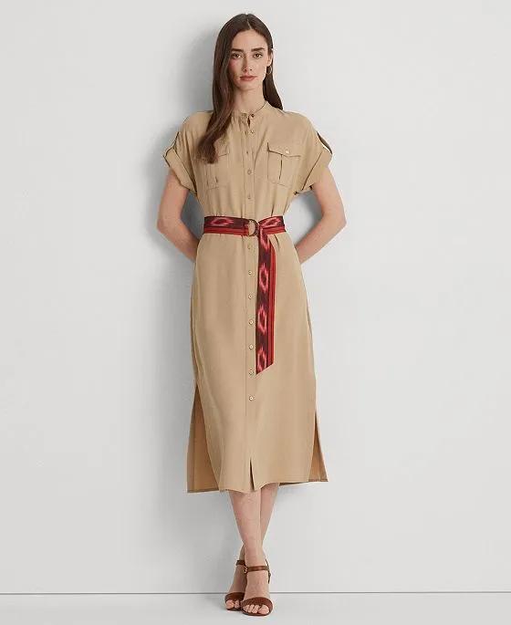 Women's Belted Double-Faced Georgette Shirtdress