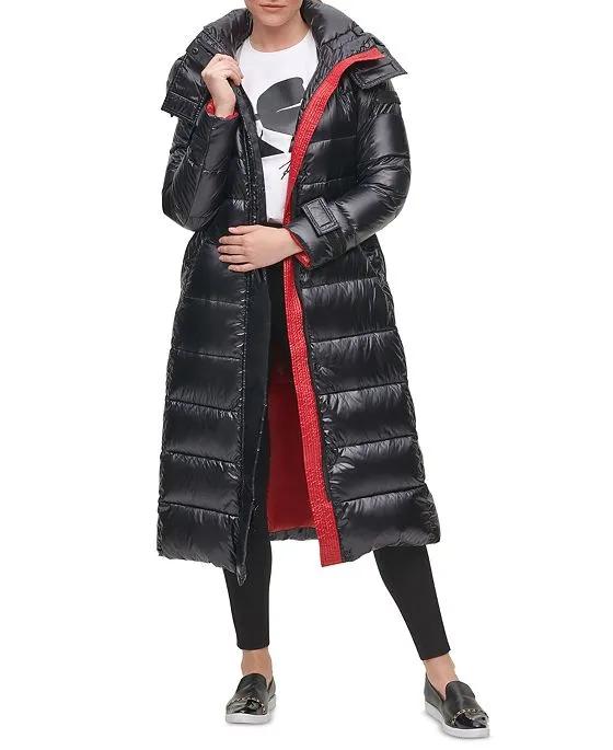 Women's Belted Hooded Down Puffer Coat