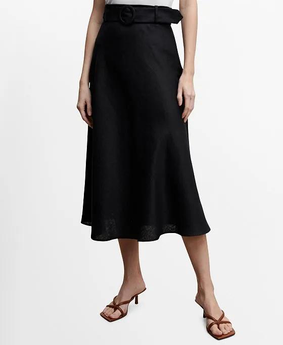 Women's Belted Linen Skirt