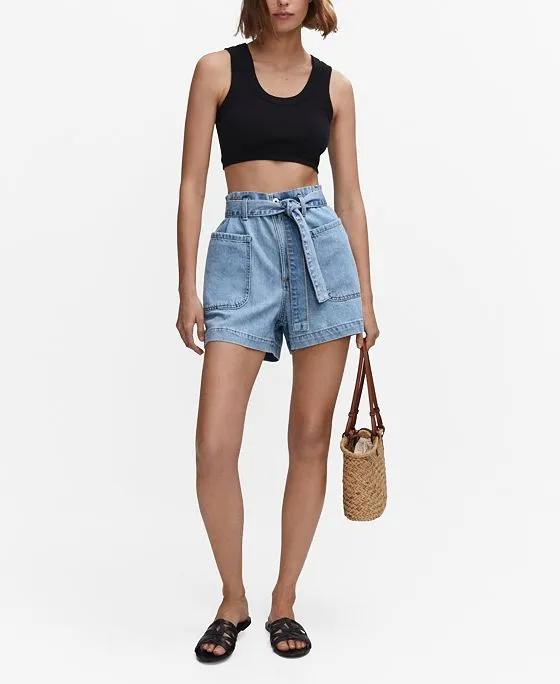 Women's Belted Paper Bag Shorts