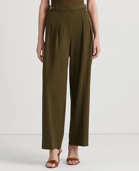 Women's Belted Pleated Ponte Cropped Pants
