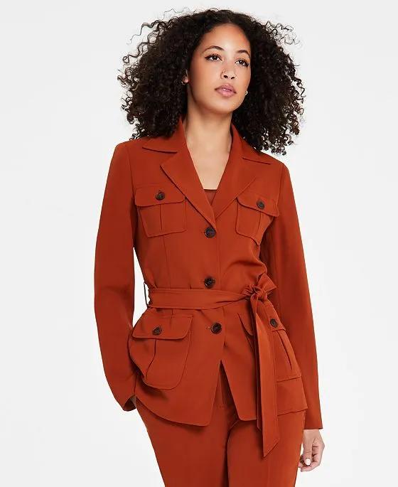 Women's Belted Safari Cargo-Pocket Jacket, Created for Macy's