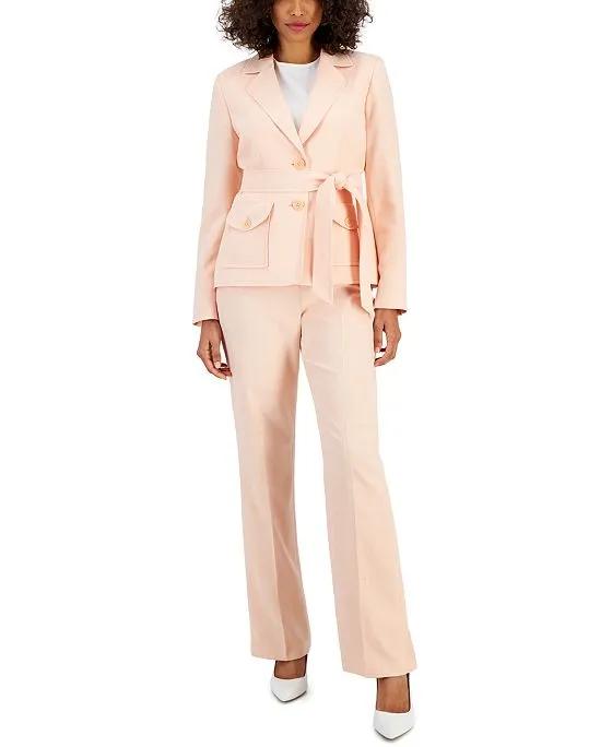 Women's Belted Safari Jacket Pantsuit, Regular & Petite Sizes