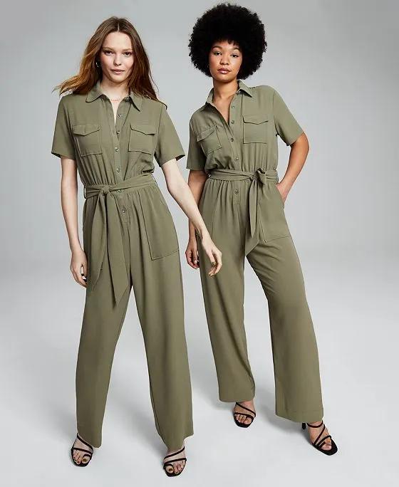 Women's Belted Short-Sleeve Cargo Jumpsuit, Created for Macy's