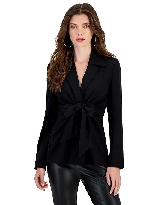 Women's Bi-Stretch Tie-Front Long-Sleeve Jacket, Created for Macy's