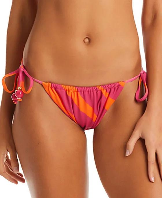 Women's Bias Stripe Tunnel Side-Tie Hipster Bikini Bottoms 