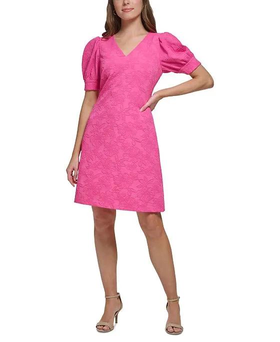 Women's Blossom Jacquard Puff-Sleeve Dress