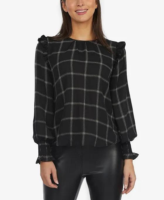 Women's Blouse with Plaid Ruffled Shoulders