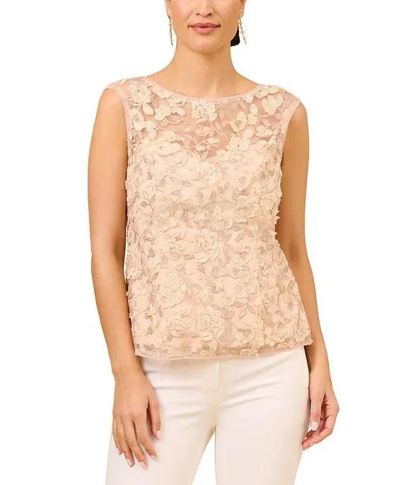 Women's Boat Neck Embroidered Sleeveless Top