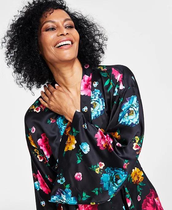 Women's Bold Flower Printed Robe, Created for Macy's