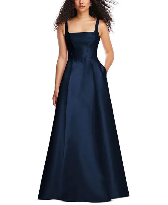 Women's Boned-Bodice Square-Neck Evening Gown