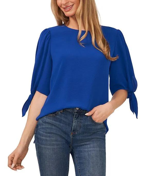 Women's Bow-Detail Puff-Sleeve Elbow Sleeve Blouse